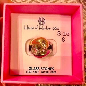 NEW House of Harlow 1960 Two-Tone Glass Stone Ring. Sz 8.